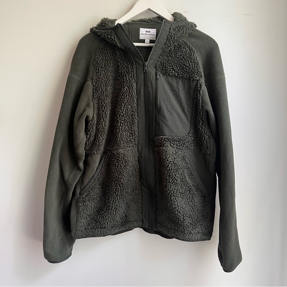 White Mountaineering x Uniqlo Green Sherpa Hooded Zip Fleece